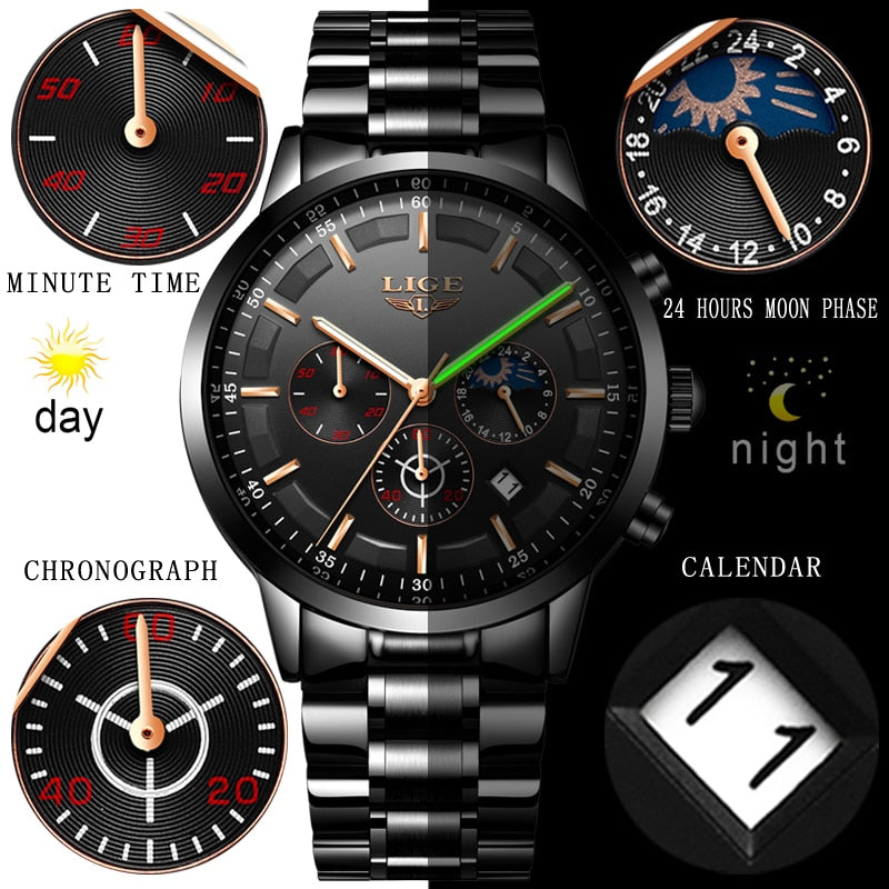 Fashion Sport Quartz Moon phase Business Waterproof