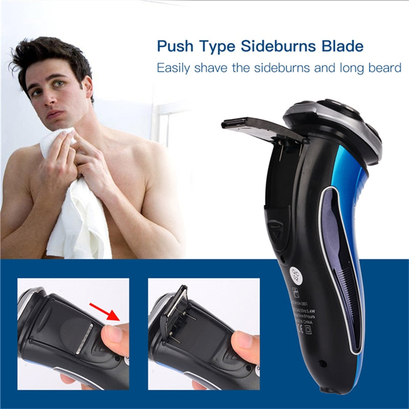 Rechargeable Electric Shaver 3D Triple Floating Blade Heads Shaving Razors