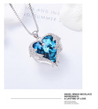 Gift Heart Pendant Necklace Embellished with Crystals Necklace Angel Wings Charm Present For Girlfriend