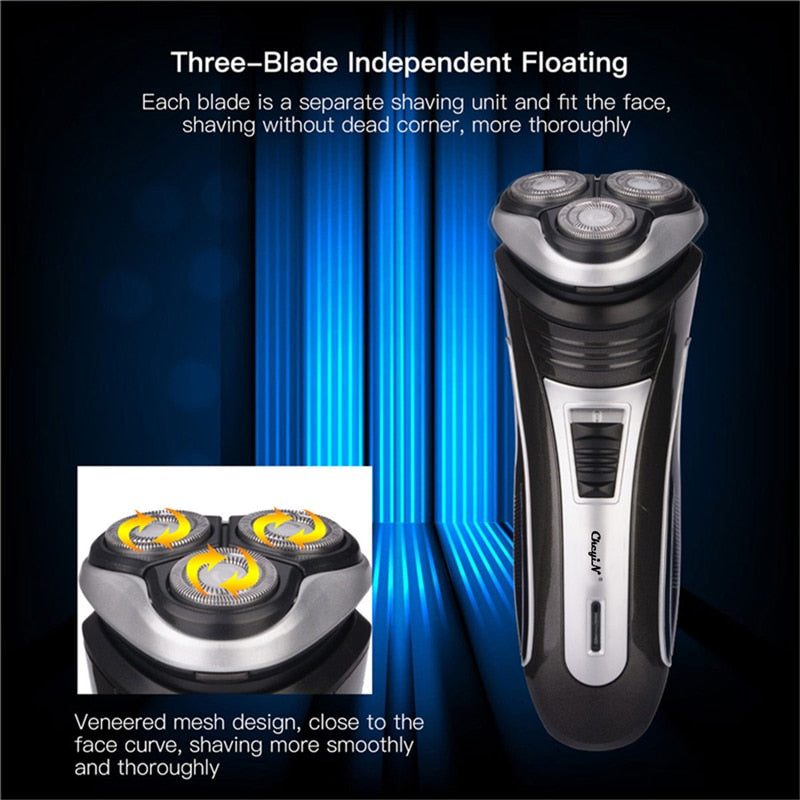 Rechargeable Electric Shaver 3D Triple Floating Blade Heads Shaving Razors